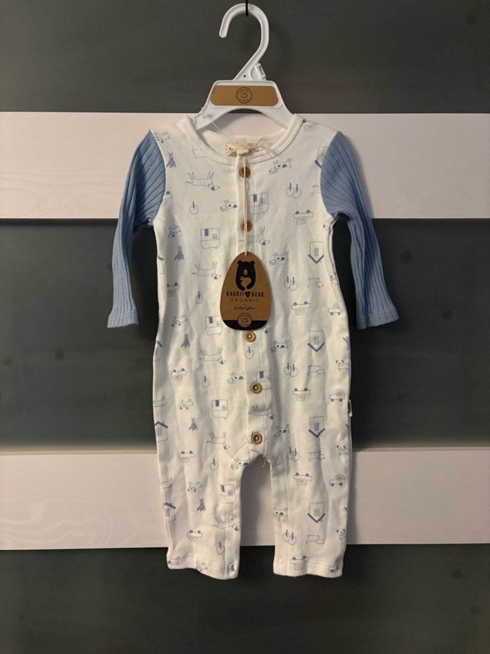 Blue Sleeve Printed Baby One-Piece